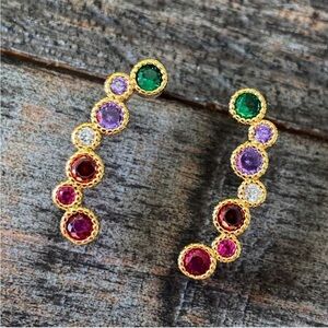 Rainbow Gem Climber Earrings Gold Plated Stainless Steel